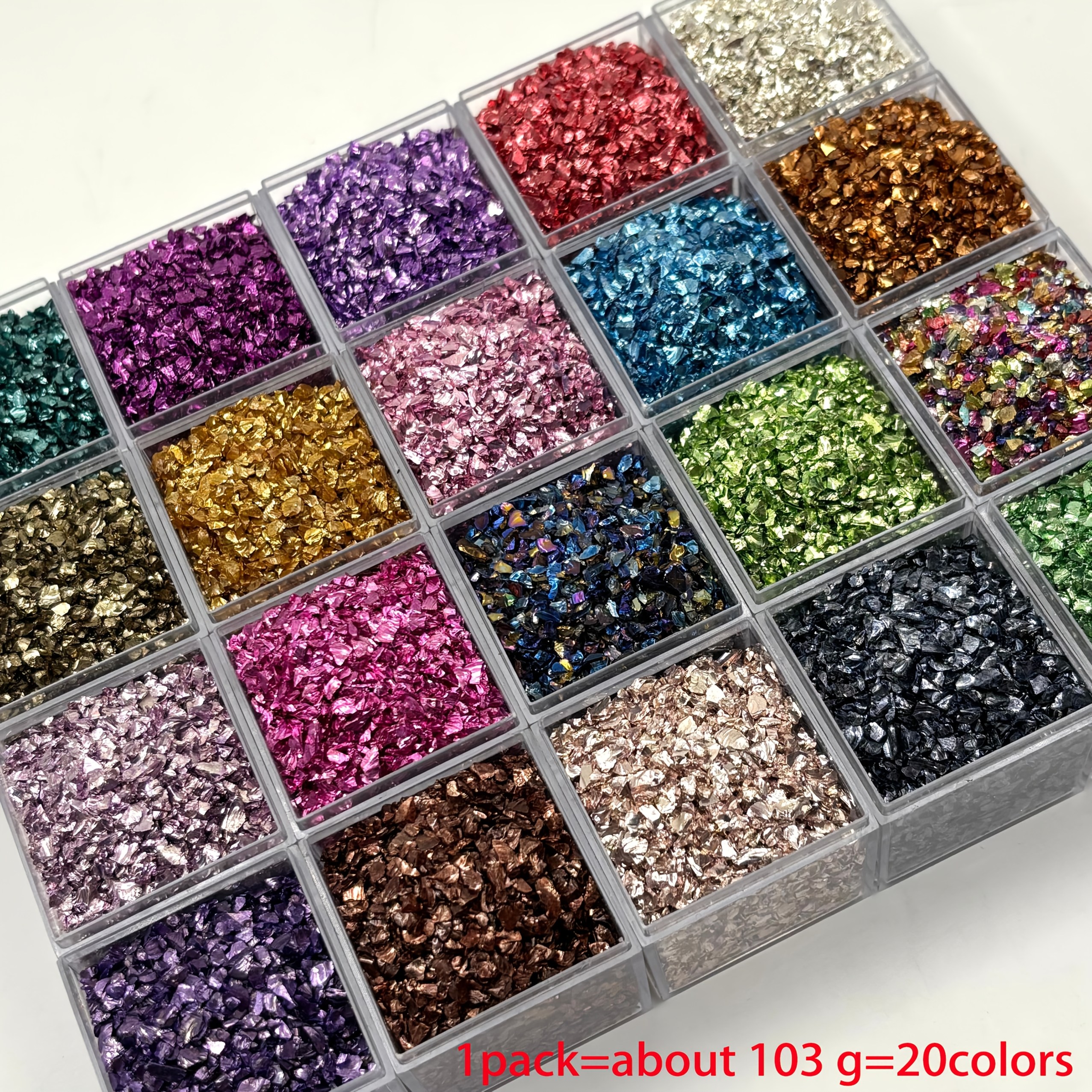 E-shop 103g, 20 Farben, 1-4mm Hochwertiges unregelmäßig gebrochenes Glas für DIY-Harzhandwerk, Schmuckherstellung, Heimdekoration Vasenfüllung