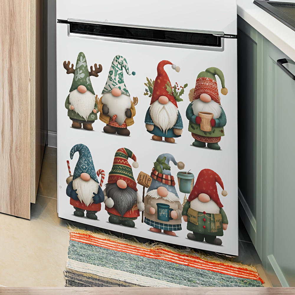 TEMU 2d Flat Christmas Gnome Sticker Set Waterproof Removable Decals For Fridge, Glass Doors, Windows Self-adhesive Wall Stickers For Bedroom,
