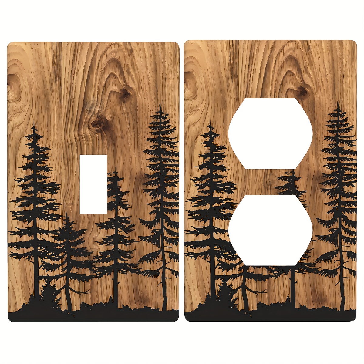 

1pc Pine Tree Wood Grain Rustic Farmhouse Decor, Print Light Switch Plate Cover, Plastic Wall Plates
