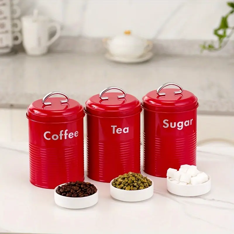 4-piece Red Metal Bread Box Set with Lids 4-piece Red Metal Bread Box Set with Lids