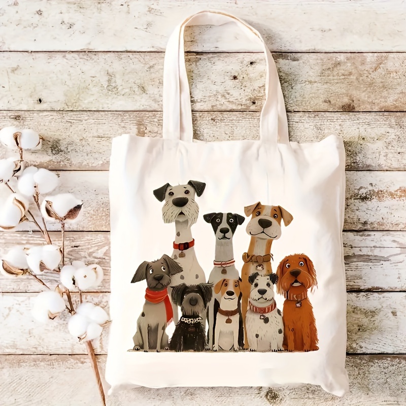 

Casual Tote Bag With Cute Scarf Puppy Print, Multifunctional Reusable Shopping Bag, Animal Theme Double-sided Print, Fade-resistant Shoulder Bag, Gift Idea For Birthday And Christmas