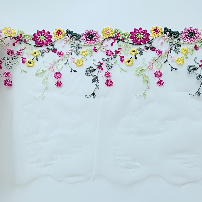 TEMU 1/2 Yard de Dentelle Brodée à Fleurs Colorées - Bordure Florale pour DIY, Robes, Jupes & Couture Artisanale - Tissu Haut de Gamme avec Broderie