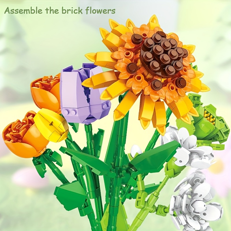 

Diy Building Block Flower Bouquet Kit - 12 Models, Desk Decor Assembly Set, Creative Brick Rose Gift For Girls, Ages 6-8 Years