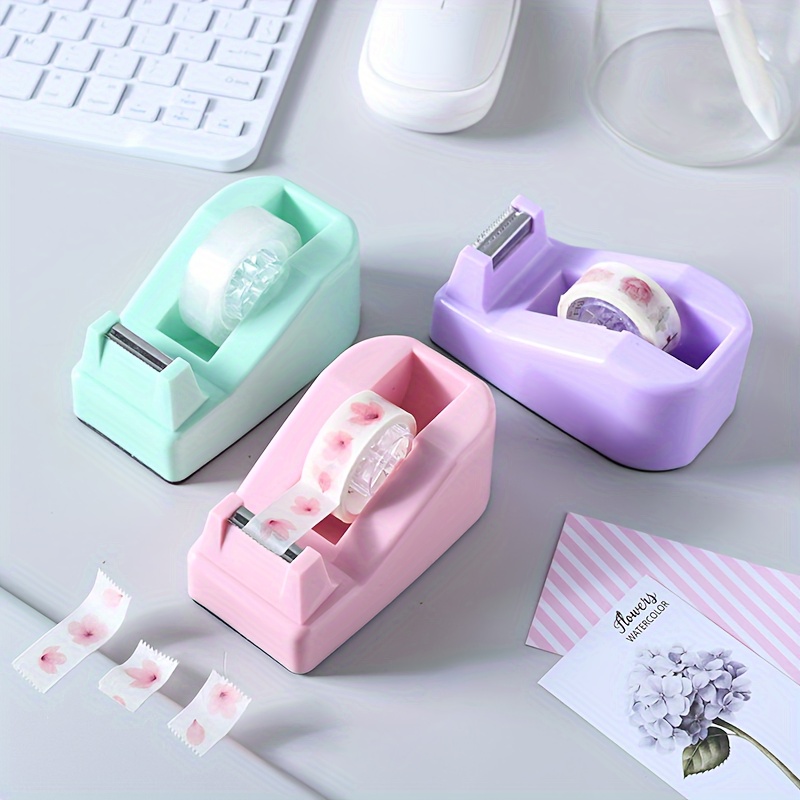 

Pink Pvc Desk Tape Dispenser With 2 Rolls Of Transparent Tape - Perfect For Halloween, Thanksgiving, Christmas, Easter, And More - Office Desk Accessory