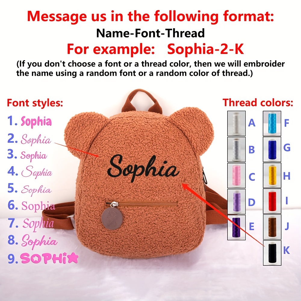 

Cute Bear Shape Personalized - Adjustable Strap, Zipper Closure, Large Capacity, Customized Name Letter Print - Fashionable Commuting And