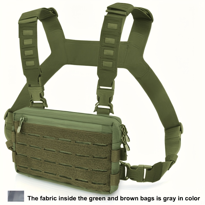 Chest Pack Durable MOLLE Webbing with Multiple Drawstring Pockets,  Adjustable Shoulder Straps, Suitable for Running, Hunting, Camping Black