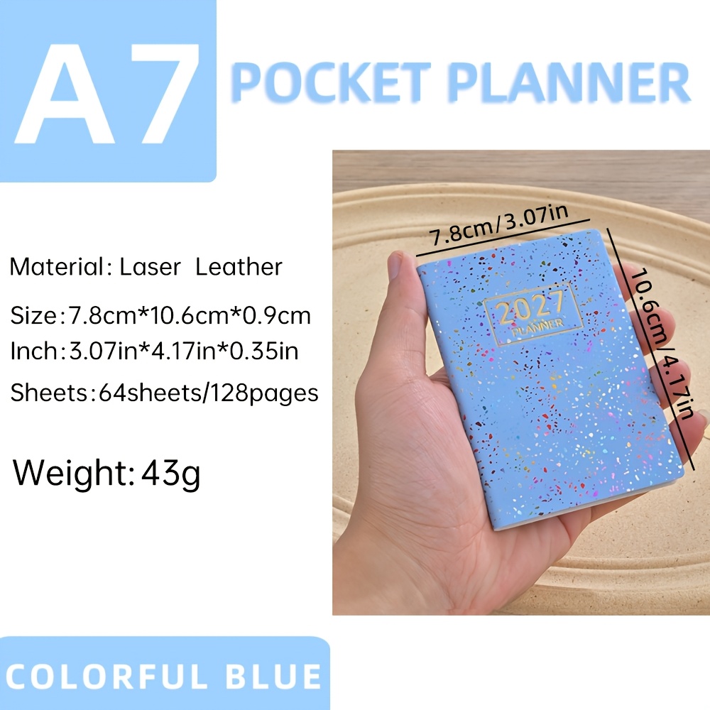 TEMU 2027 A7 Specification , A 12-month Usable Notebook, A Small Portable Notebook, 64-sheet 128-page Slim Weekly Planner, A Daily Planner And Yearly