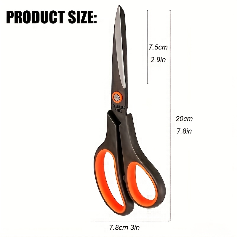TEMU 20.32cm Titanium Scissors, Stainless Steel Titanium Plated Shears With Grip, Cutting, Office And Craft Use - Black With Orange Handles