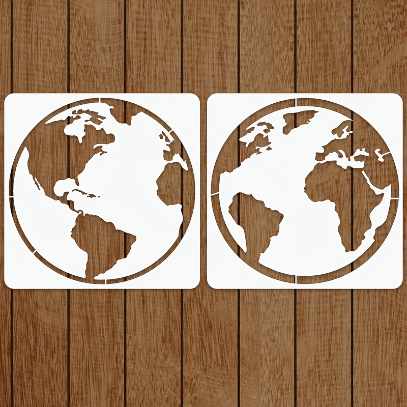 "2pcs Earth Stencil Set - 20cm X 20cm Reusable Planet Template For Painting, Diy Crafts, Wall Art, School Projects, Geography Learning, & Educational Activities"