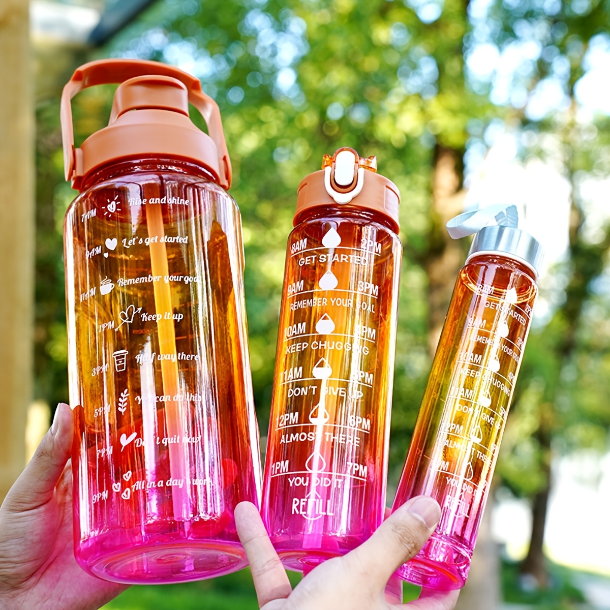 

3pcs Gradient Water Bottle Set - 2000ml Leakproof Plastic Sports Bottles With Straw, Hand Wash Only, Ideal For Hiking, Camping, Fitness - No Pvc, Thanksgiving, Christmas, Halloween, Hanukkah