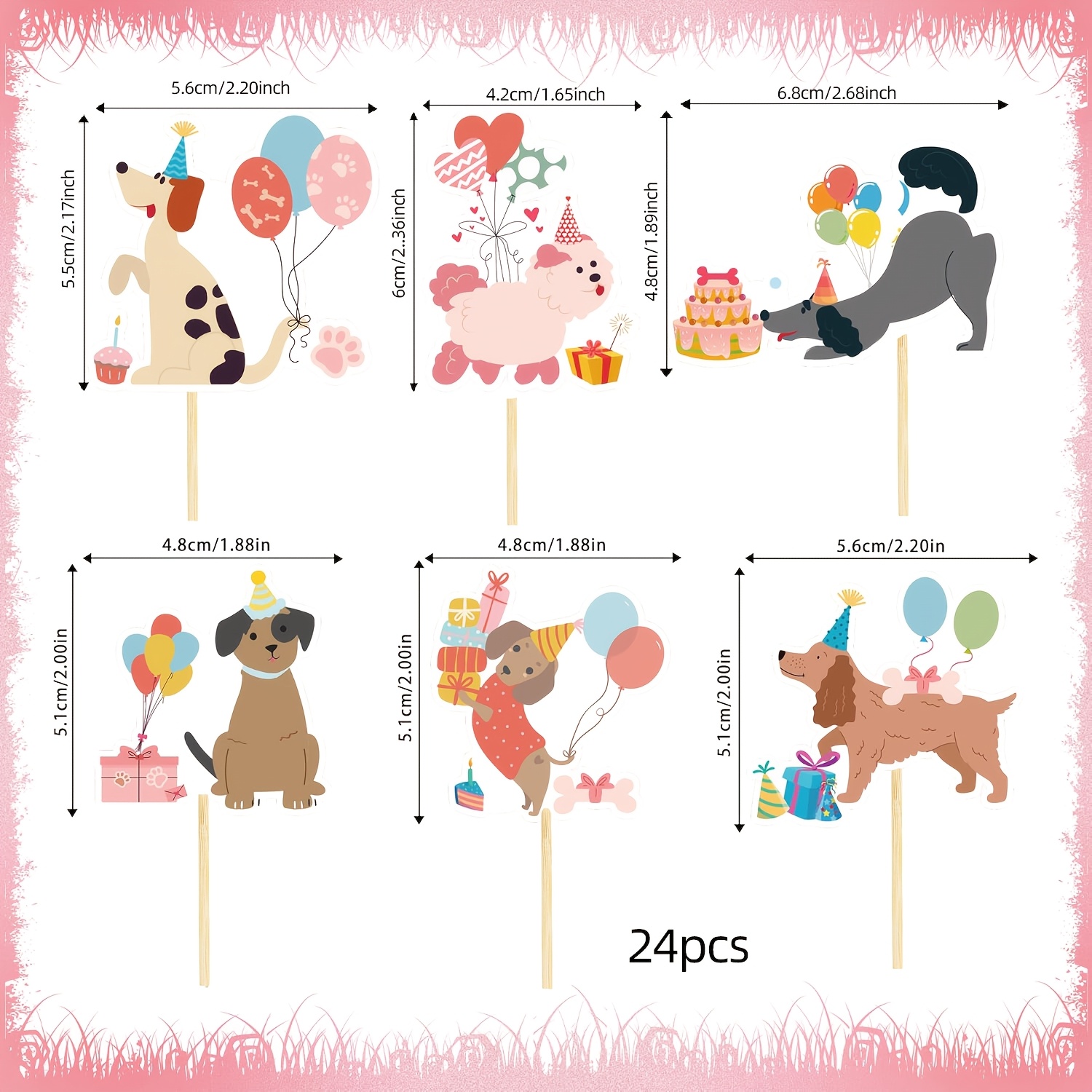 Image of 24-pack Cartoon Puppy Cup Cake Toppers, Puppy Birthday Balloon Cake, Party Scene Cake Toppers,halloween, Christmas