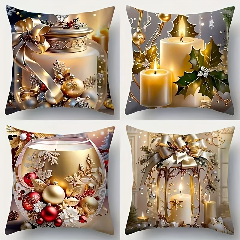 

4pcs, Christmas Pillow Cover, Soft And Comfortable Pillow Cover, 18 * 18 Inch Pillow Cover, Used For Christmas, Sofa, Bedroom, Living Room Decoration Pillow Cover