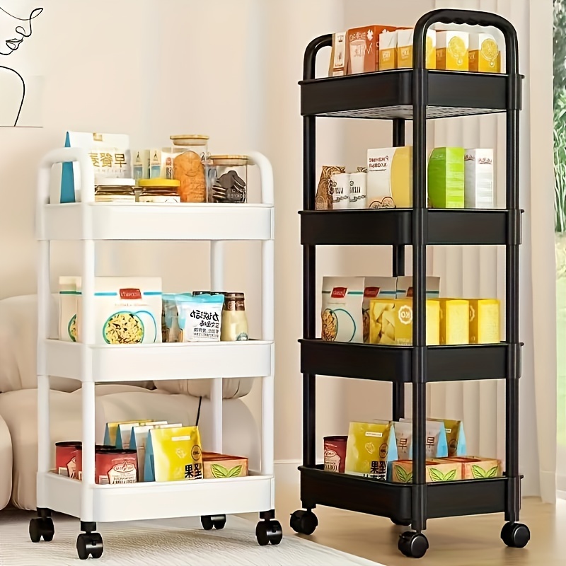 

3-tier Rolling Storage Cart With Wheels - Organizer For Kitchen, Bedroom & Outdoor Camping - Plastic, Sliding Shelves, Ideal For Food, Tools, Toys, Shoes