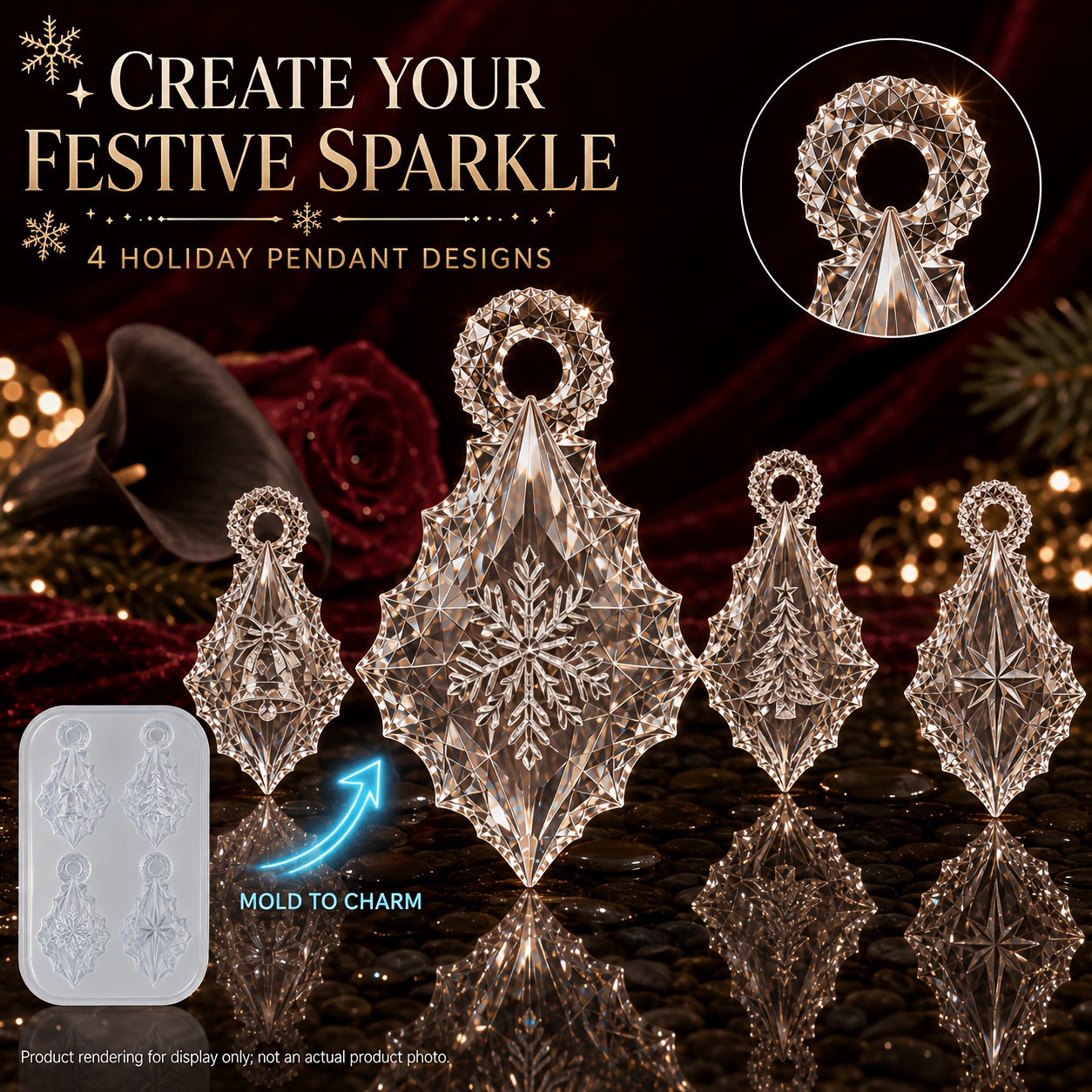 TEMU Resin Silicone Mold, 2 Styles . Christmas Hanging Ornament Silicone Molds With Hanging Hole, Christmas Tree, Bell, Snowflake, Star, Gift Box,
