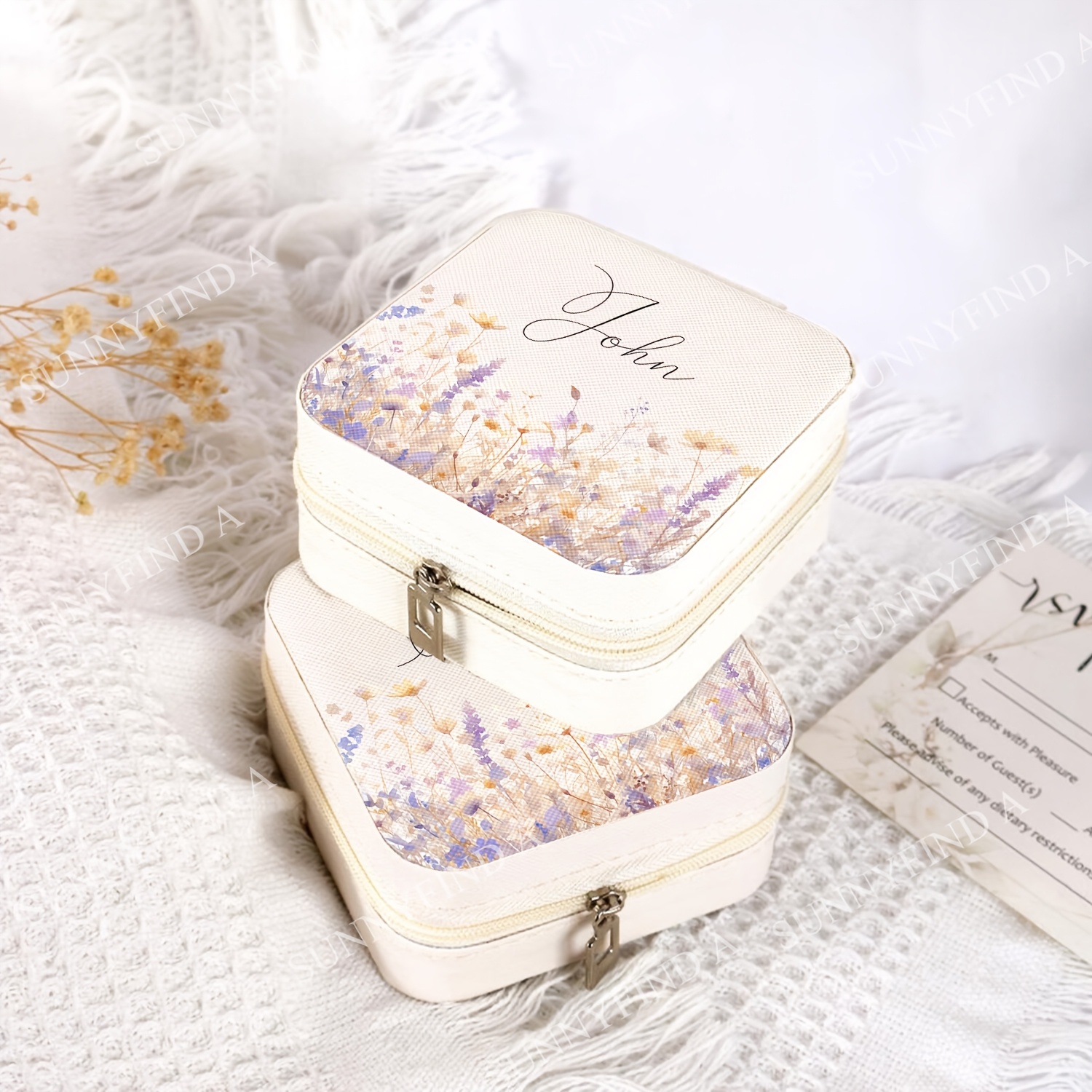 Personalized Lavender Flower Jewelry Box, Bridesmaid Gift