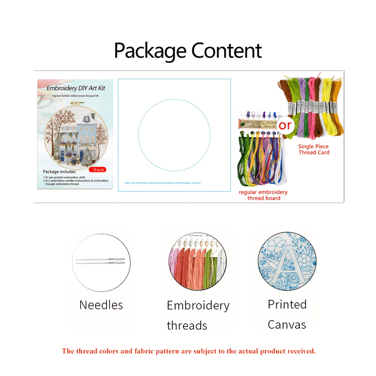 Winter Scenery Cottage Embroidery Kit, Beginner Toolset