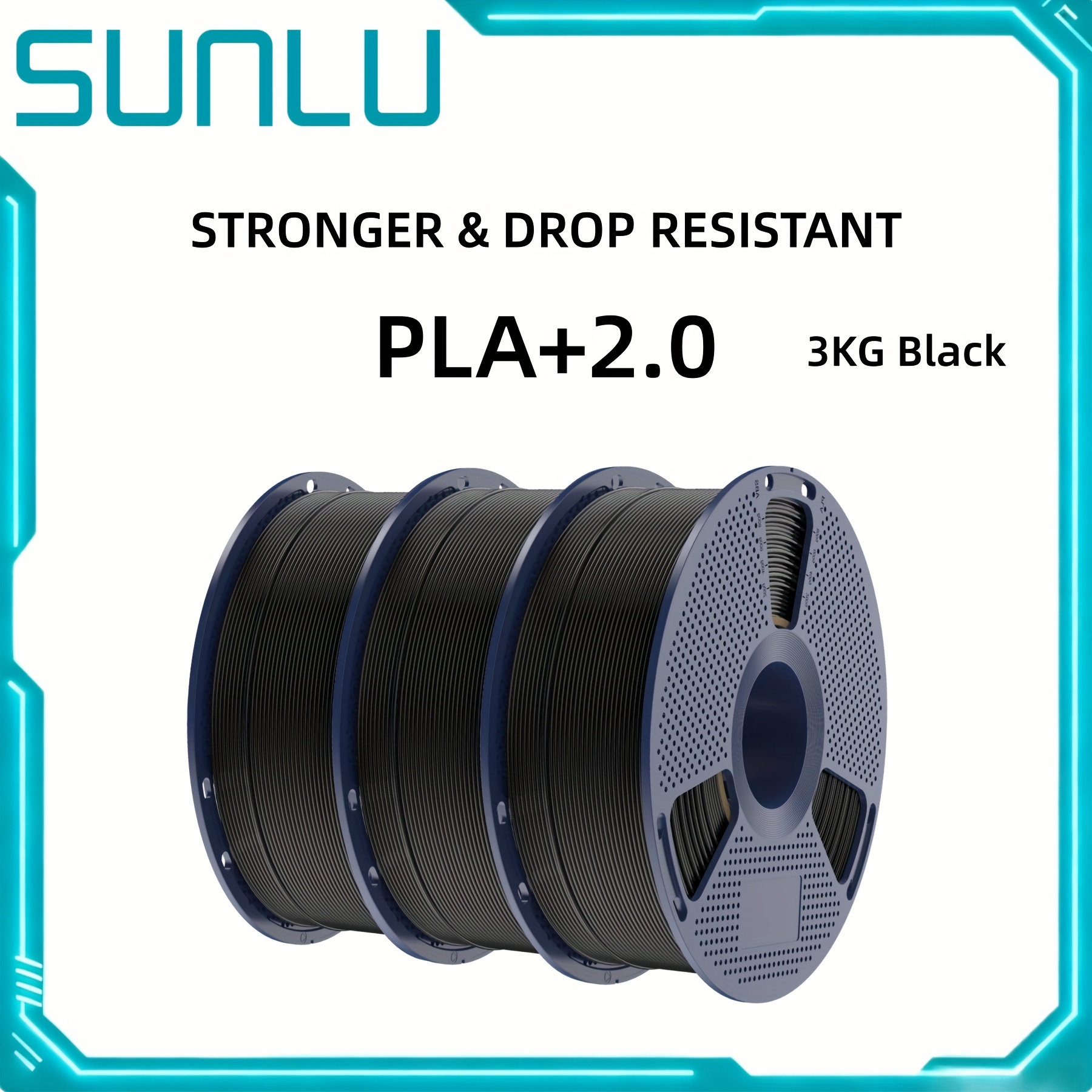 TEMU 3 kg SUNLU 2.0 3D-Drucker-Filament, Upgrade PLA+ Filament 1,75 mm, widerstandsfähiger , ordentlich gewickeltes Filament, Maßgenauigkeit +/-0,02