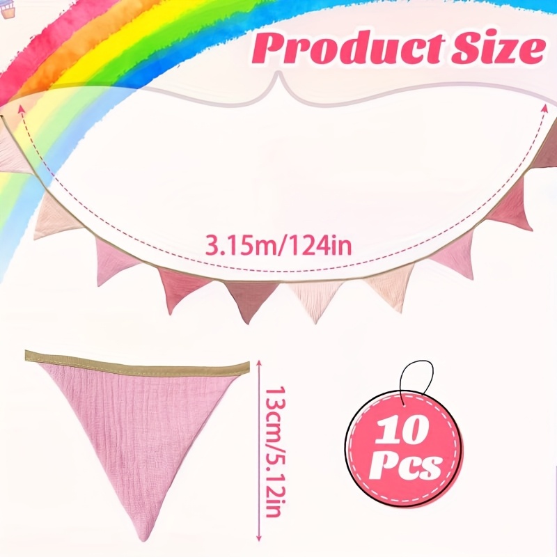 Image of Set Of 10 Pink Gradient Triangular Flags For Parties, Made Of Double Fabric. Versatile For Weddings, Birthdays, Showers, And . Perfect For Decorating Gardens, Rooms, And