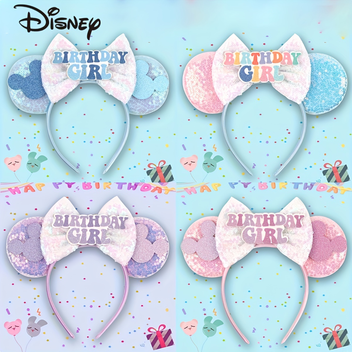

[ Authorized ] 1pc Disney Mickey Mouse Ear Headband With "birthday Girl" Letter, Cute Sequined Bow Hair Hoop, Amusement Park Style Sweet Hair Accessories For Birthday Celebration