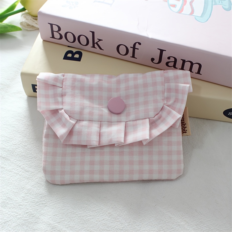 TEMU Portamonete a quadri in pizzo, custodia a libro portatile per carte, portafoglio per documenti, borsa per assorbenti igienici da donna