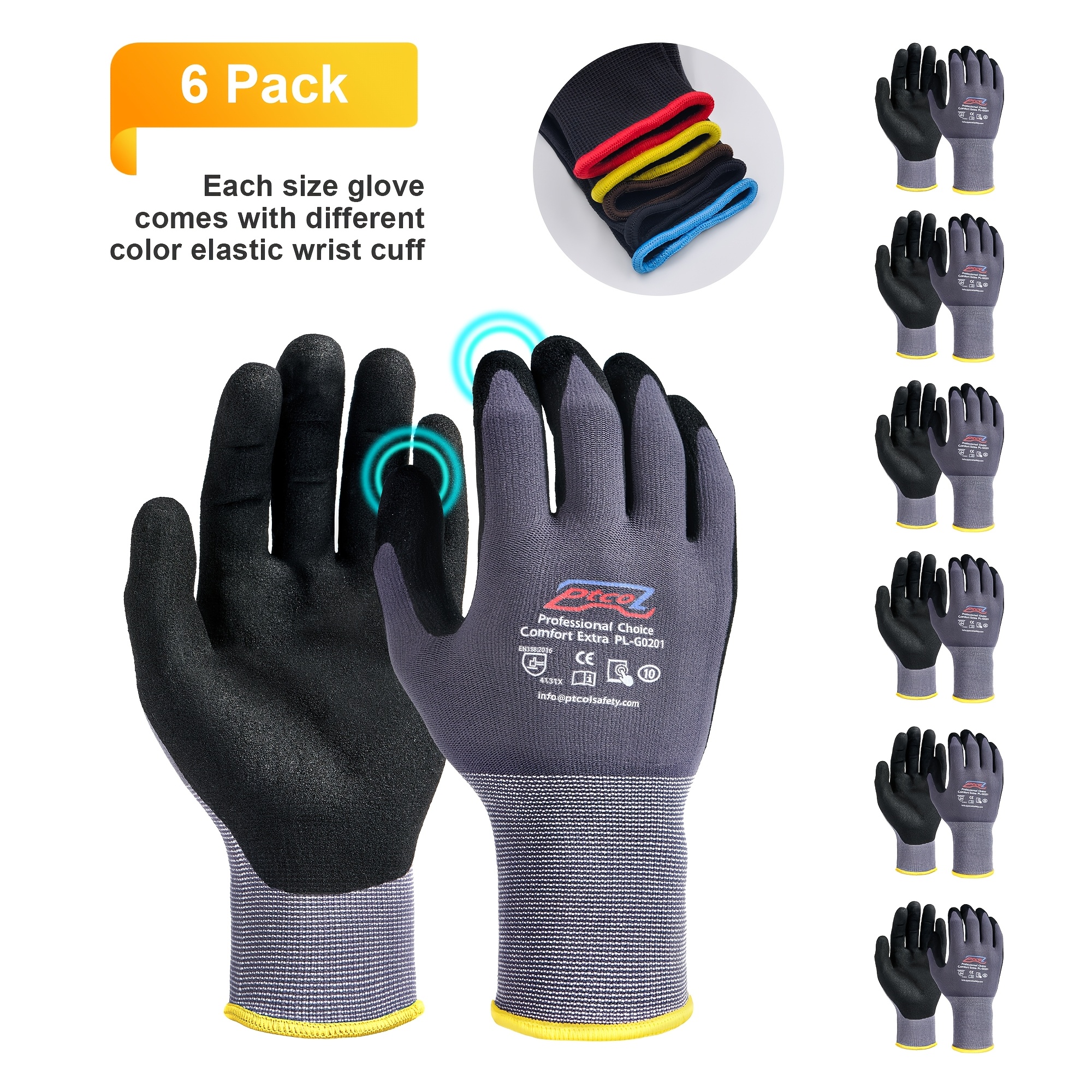 

6/12pcs Safety Work Gloves - Micro-foam Nitrile Coated, Seamless Knit Nylon, Touchscreen Compatible, Wear-resistant & Non-slip For Construction, Gardening, & Automotive