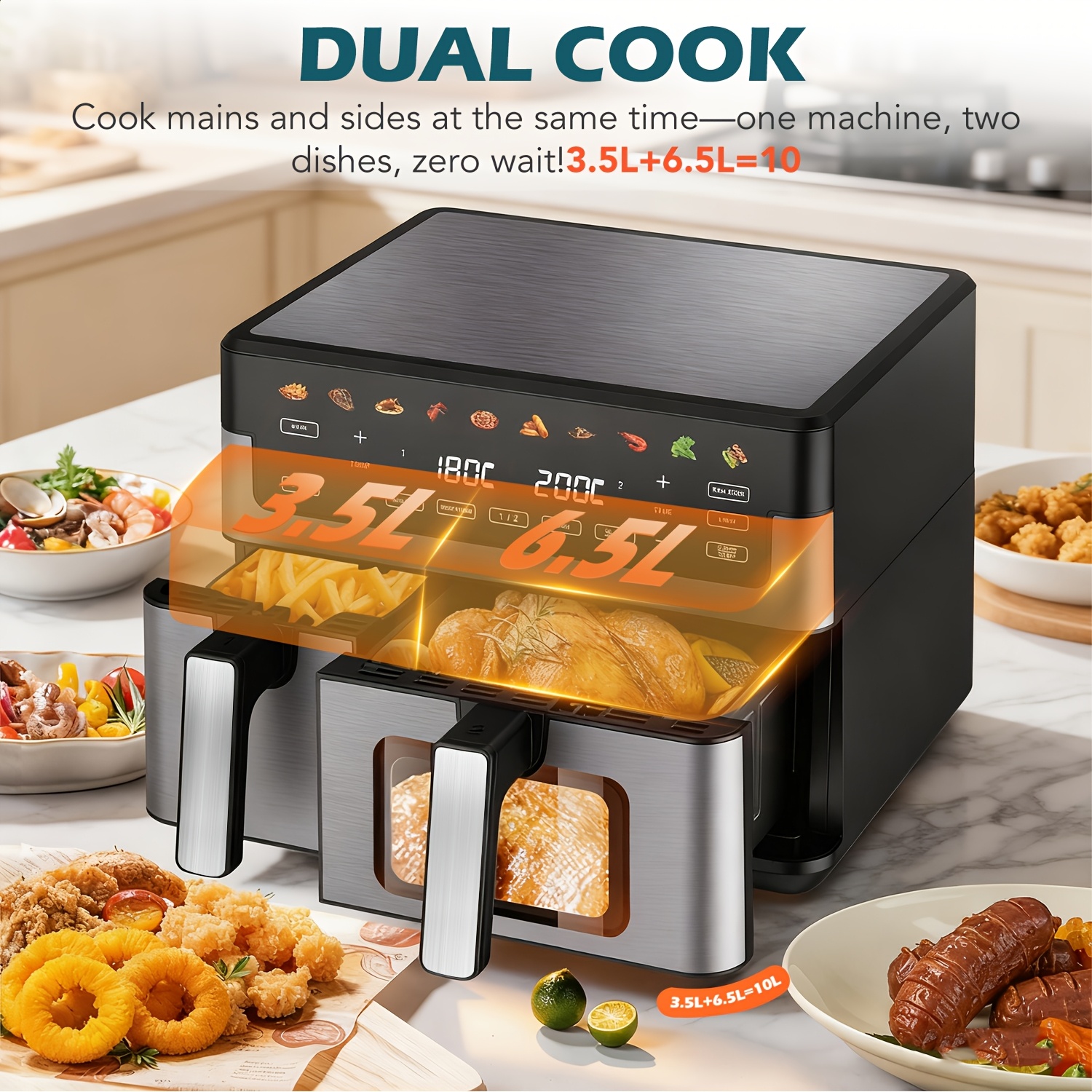 10L Luchtfriteuse-oven met dubbele mand