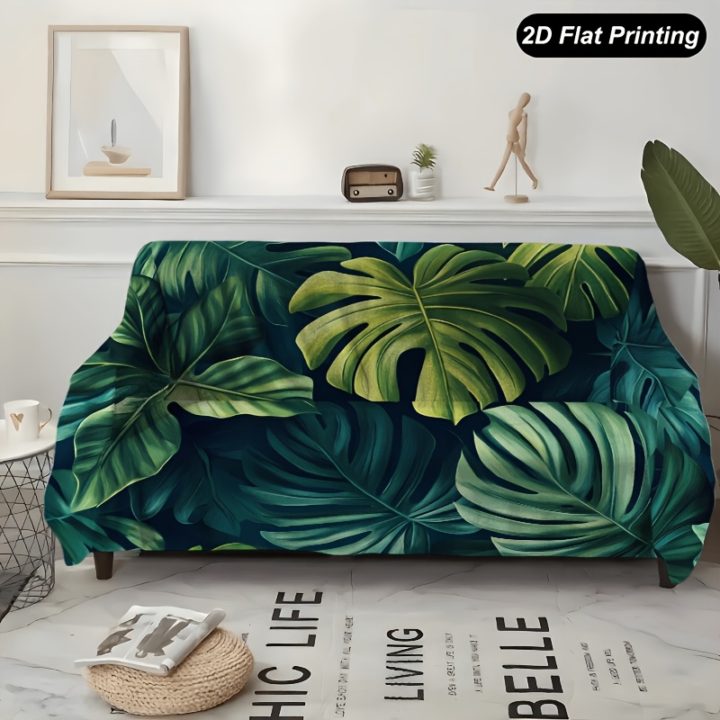 TEMU 1pc Tropical Monstera Leaves Sofa Polyester Slipcover For 1-4 Seater Sofas, Perfect For Living Room, Bedroom,or Office Decor, Festive Accent,