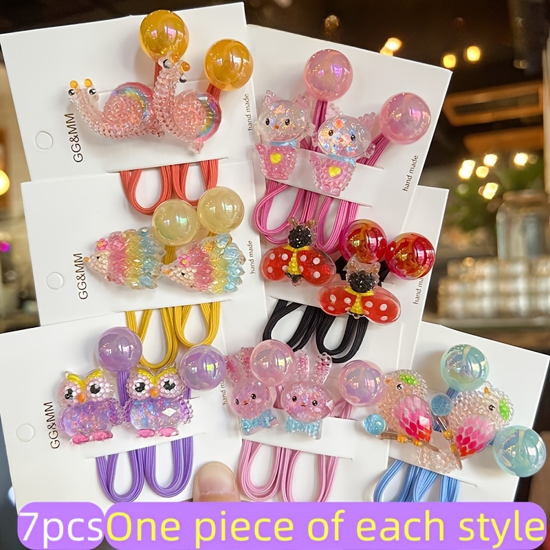 TEMU 7pcs/set Women's Cartoon Animal Image Resin Material Hair Rope For Women, Damage-free Women's Hair Rope, Suitable For Parties, Back-to, Festival, Day And Gift Occasions