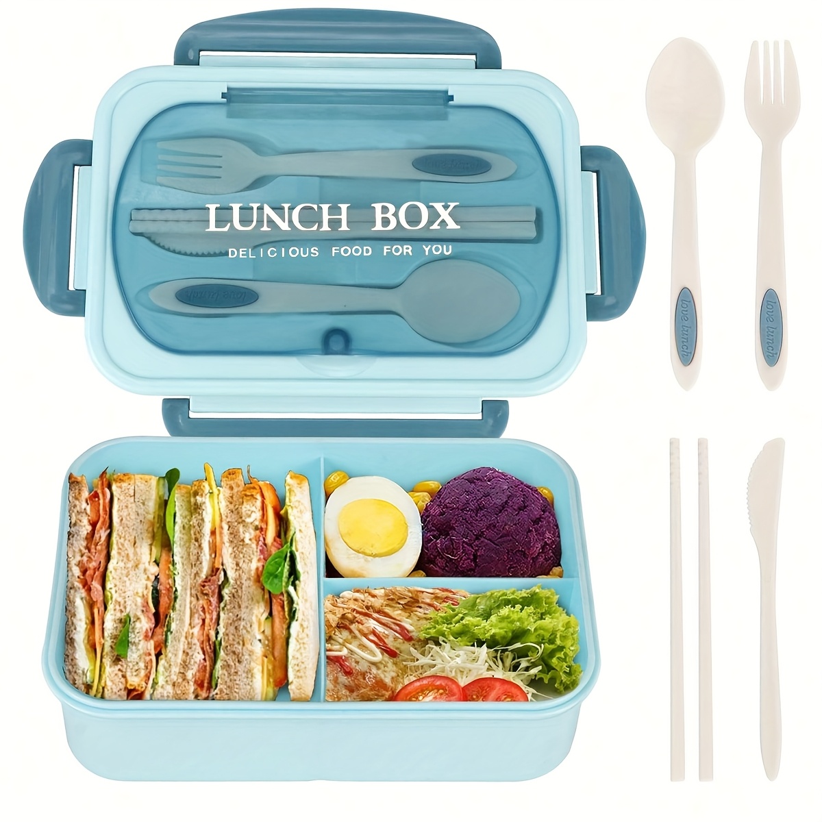Image of Leak-proof Lunch Box With Utensils Included, Microwave-safe, Suitable For School, Work, And Outdoor Dining. Outdoor Meal Container | Divided Lunch Box | Secure Locking Lid,back To School
