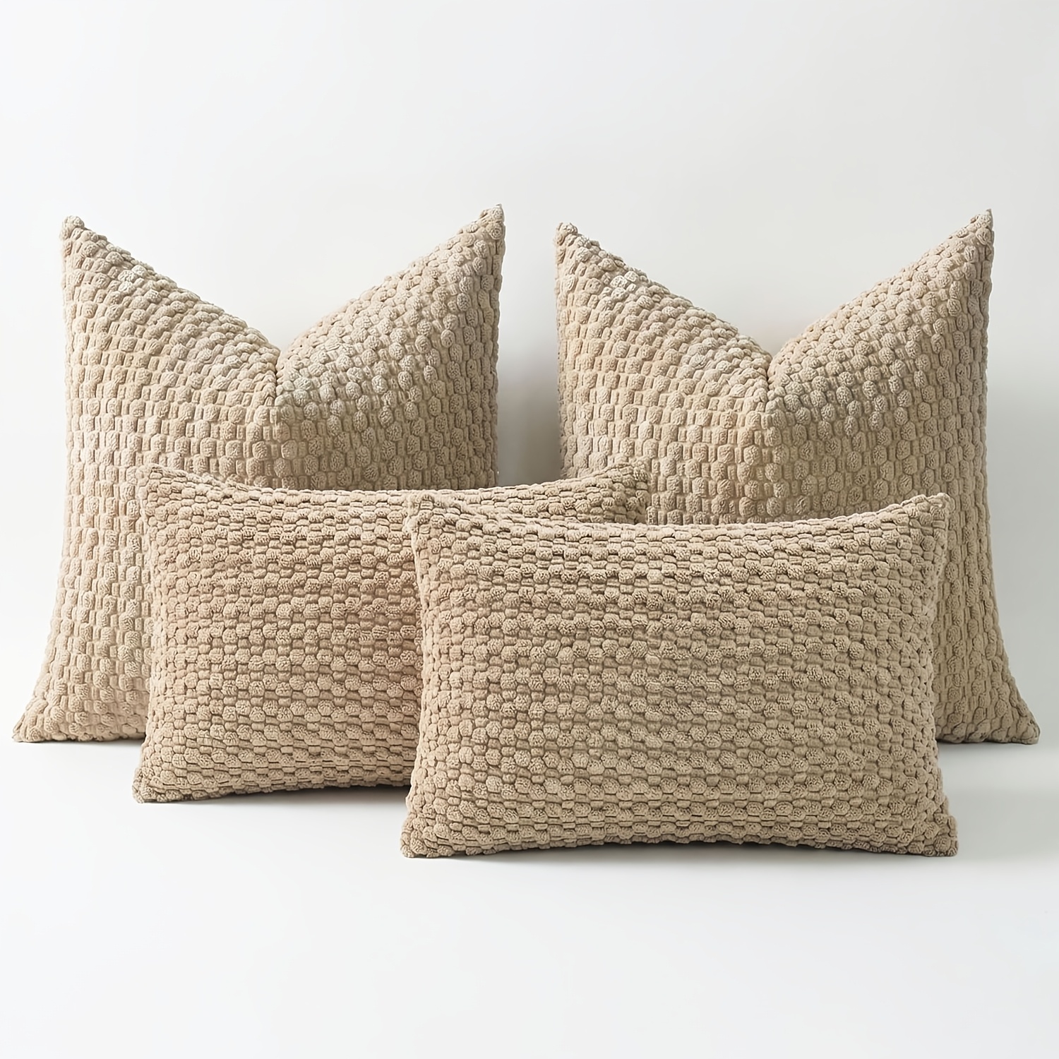 TEMU 4pcs, Soft Striped Corduroy Throw Pillow Covers, Decorative Cushion Covers For Couch Room, 18in*18in&12in*20in, Boho Farmhouse Home Decor, Cozy