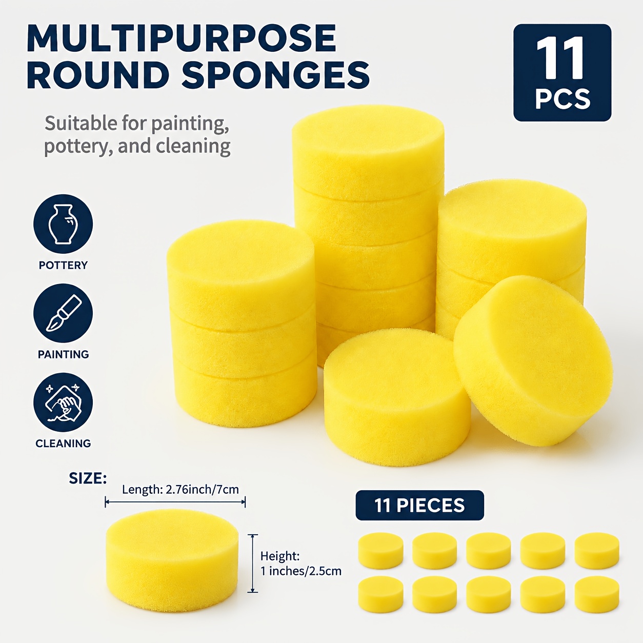 TEMU 11pcs Art Painting Sponge Set. Durable Watercolor Sponges, Reusable, Designed For Clay And Ceramic Projects. Adult Craft Painting Supplies.