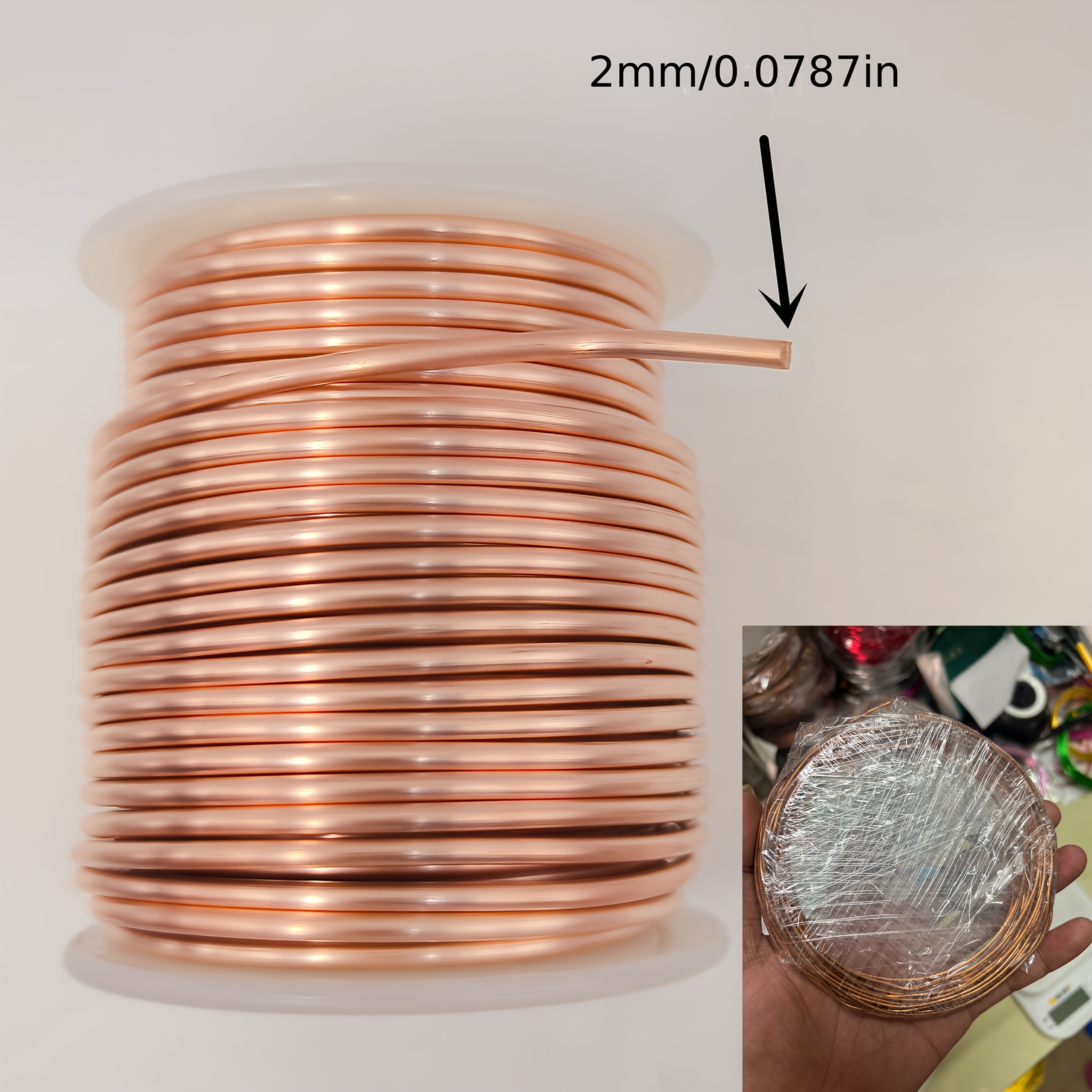 TEMU A 32-foot Roll Of 2mm Diameter T2 Copper Wire, Boasting 99.6% Purity. , Solid Copper Wire Features A Brushed End, Suitable For Electronics,