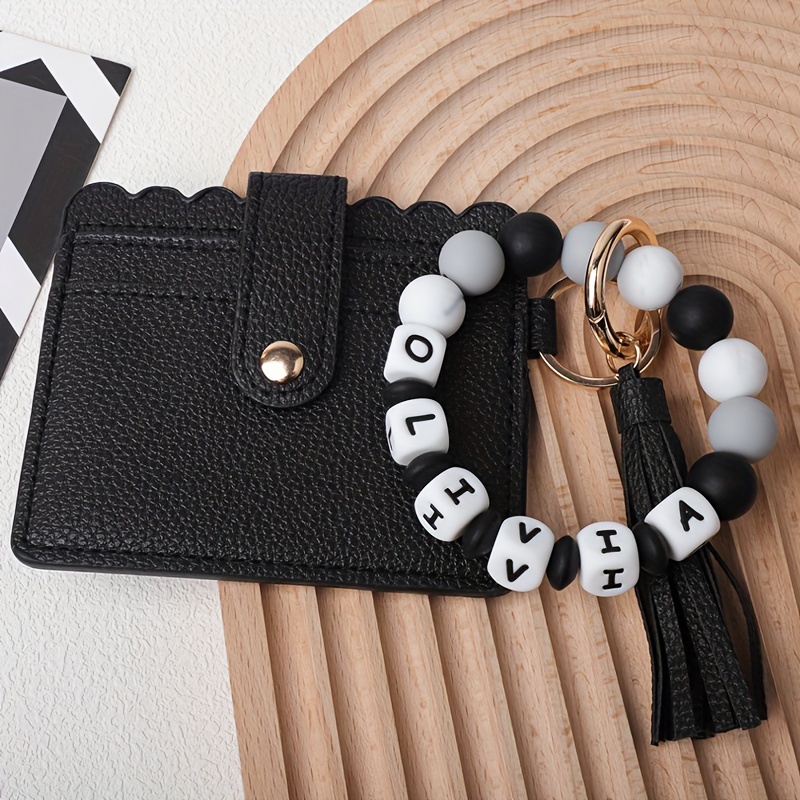 personalized pu leather keychain with silicone beads and tassel customizable with name or initials   school work or festive occasions details 43