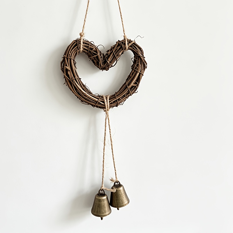 TEMU Carillon Éolien Rétro en Rotin de Cœur, Pendentif Bohème, Idéal pour la Saint-Valentin, Noël, Décoration de Cuisine de Ferme et de Jardin 1pc