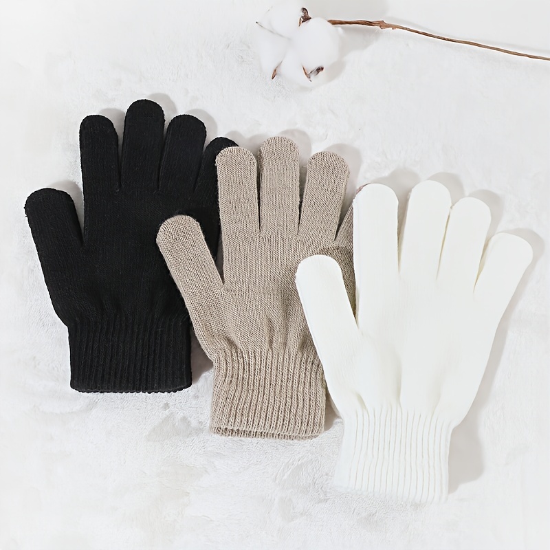 

3pcs Women's Cozy Knit Gloves - Solid Color, For Outdoor , Warm & With Machine Washable