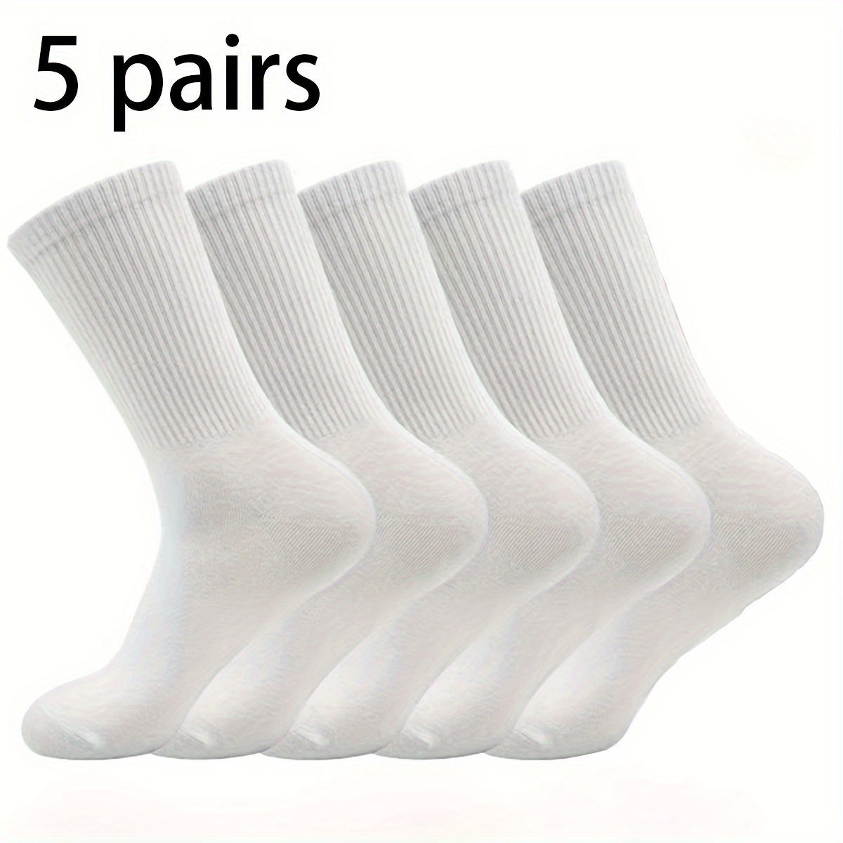 

5 Pairs Athletic Socks For Couples, Breathable Polyester Knit Fabric, Solid Color, Comfortable Mid-calf Sports Socks, With Hand Wash, For Running, Jump Rope,