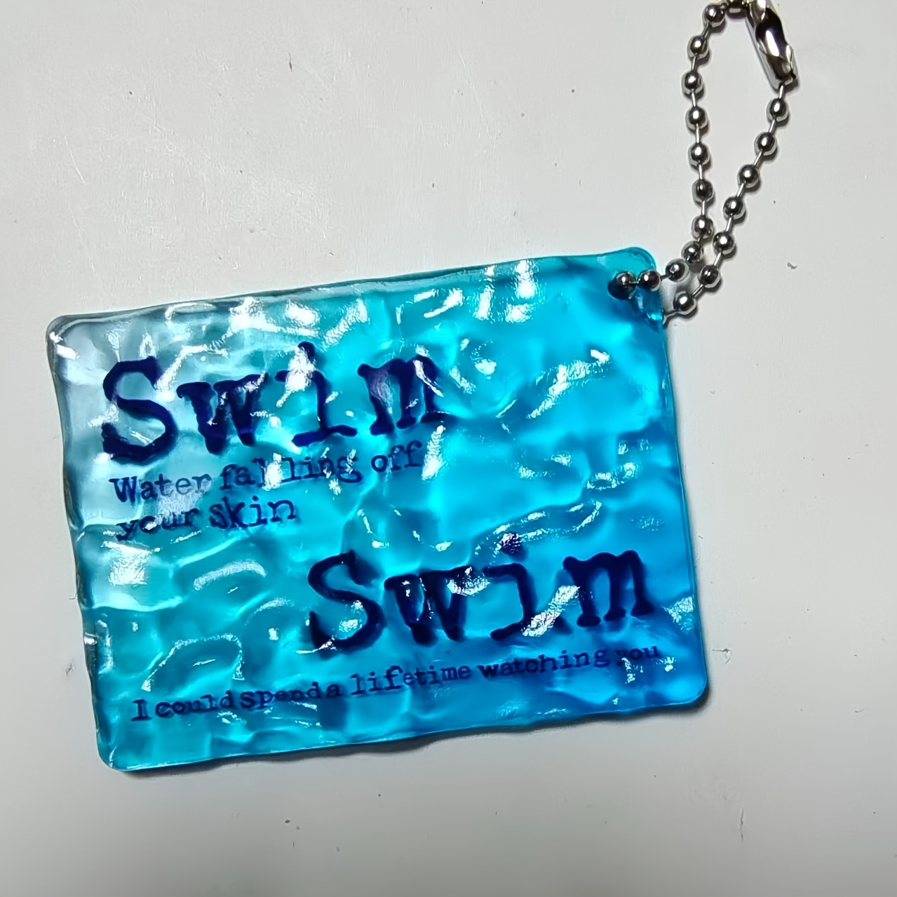 TEMU 2d Flat, 2d Flat Kp-themed Acrylic Keychain With Blue Water Ripple Pattern, 2d Flat Bag Charm Printed With Swimming Letters, Creative Key Chain