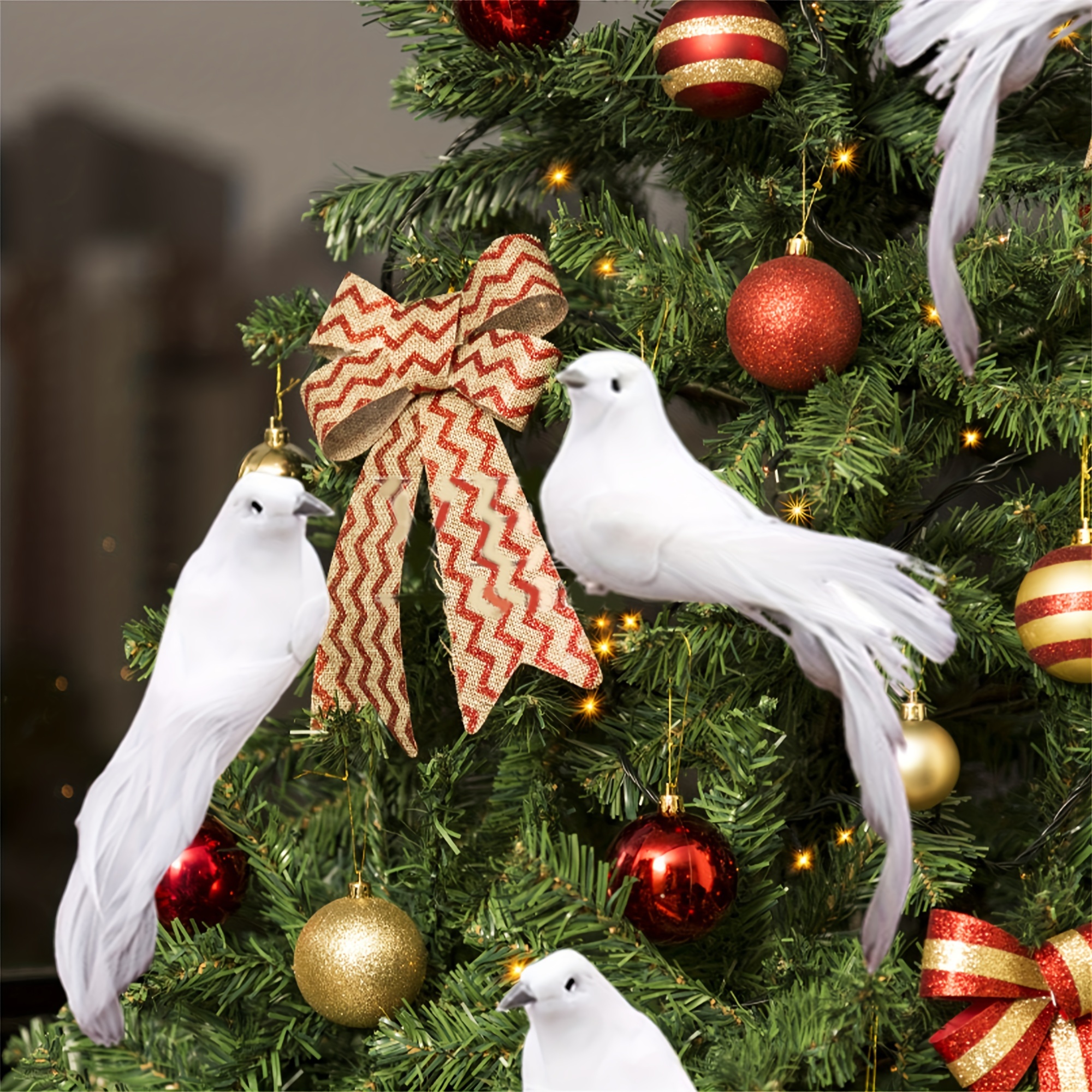 

12- Artificial Peace , Vinyl Christmas Tree Toppers With Clips, White Realistic Bird Set For Party, Holiday, Wedding Decor - Non-electric, Battery-free, Fits Universal Holiday Themes