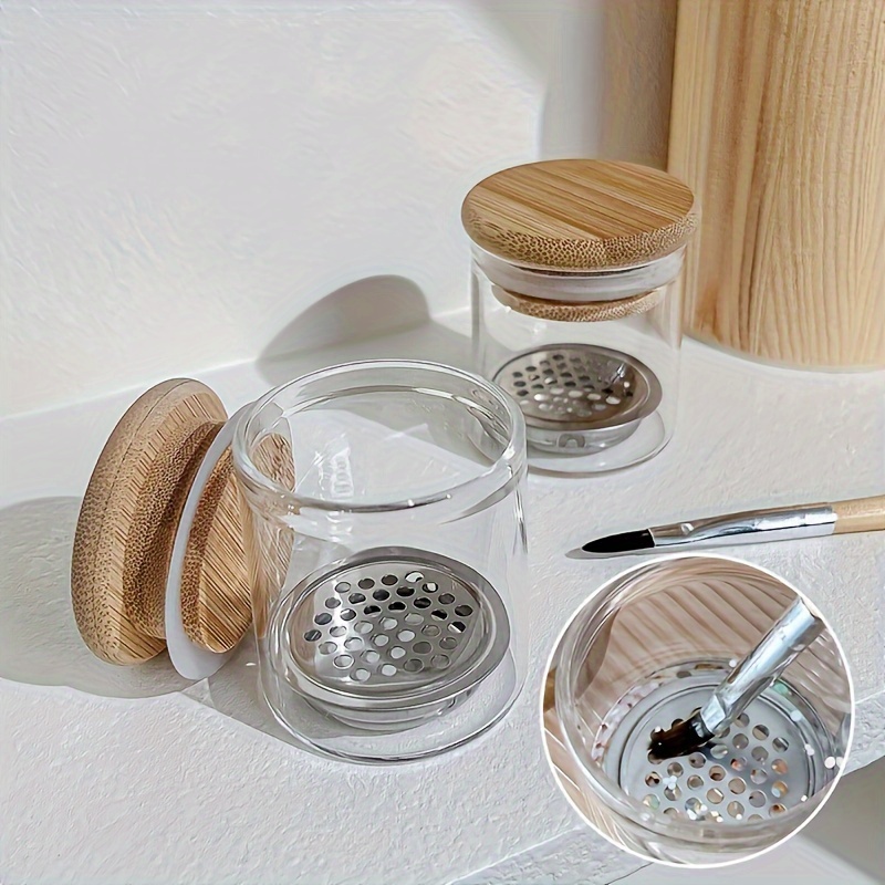 

Wooden Lid Stainless Steel Mesh Nail Art Brush Cleaning Rinser Tool, Glitter Sequins Washing Cup, Nail Design Accessories
