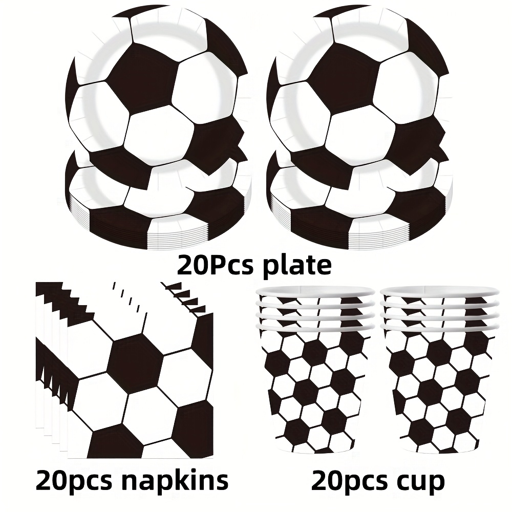 60-piece Black And White Soccer Party Plate Set, Sports-themed, Suitable For 20 Guests, Includes 20 Salad Plates, 20 Cups (9oz), And 20 Napkins I Perfect For Halloween