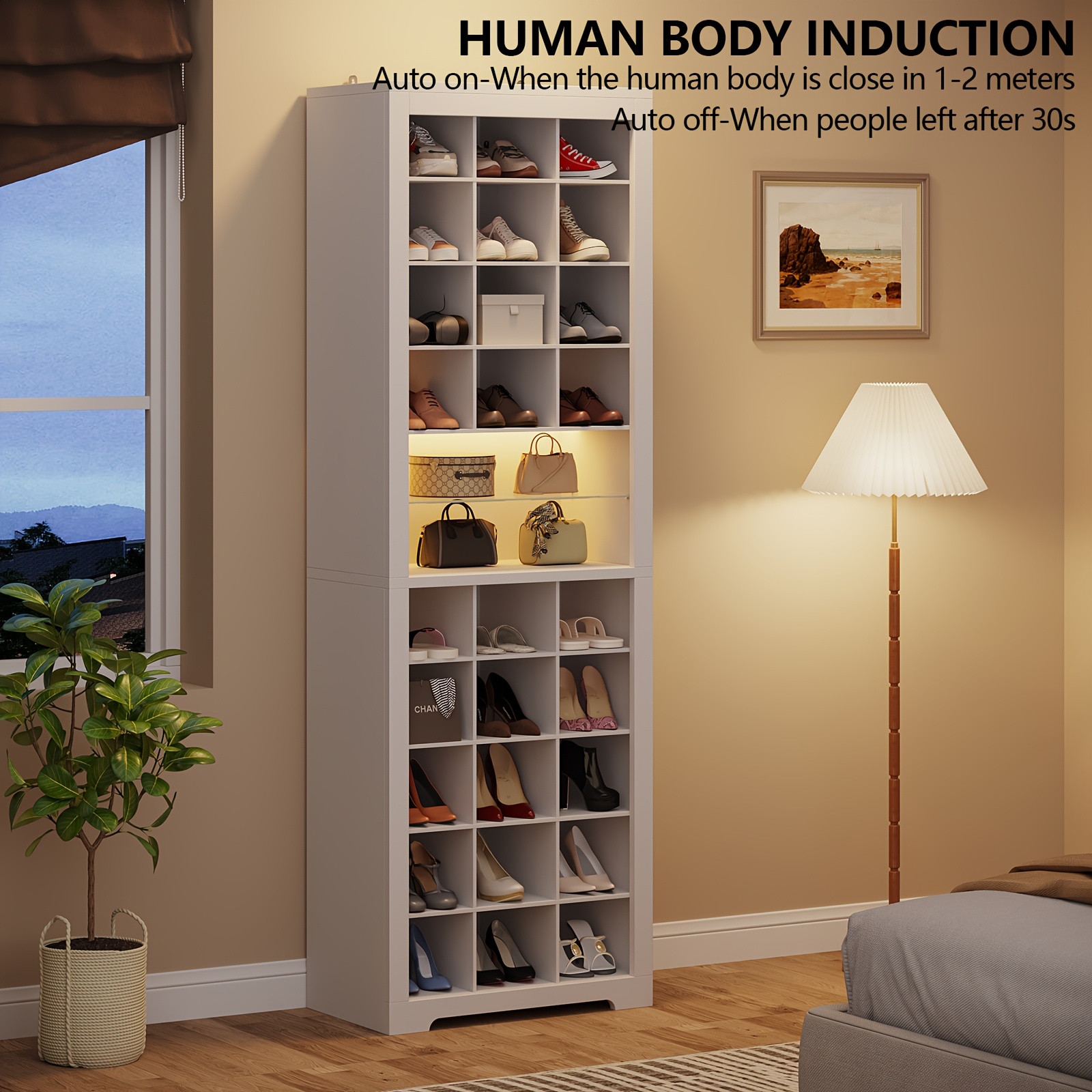 11 tier shoe storage cabinet led lights 69 tall white modern Temu