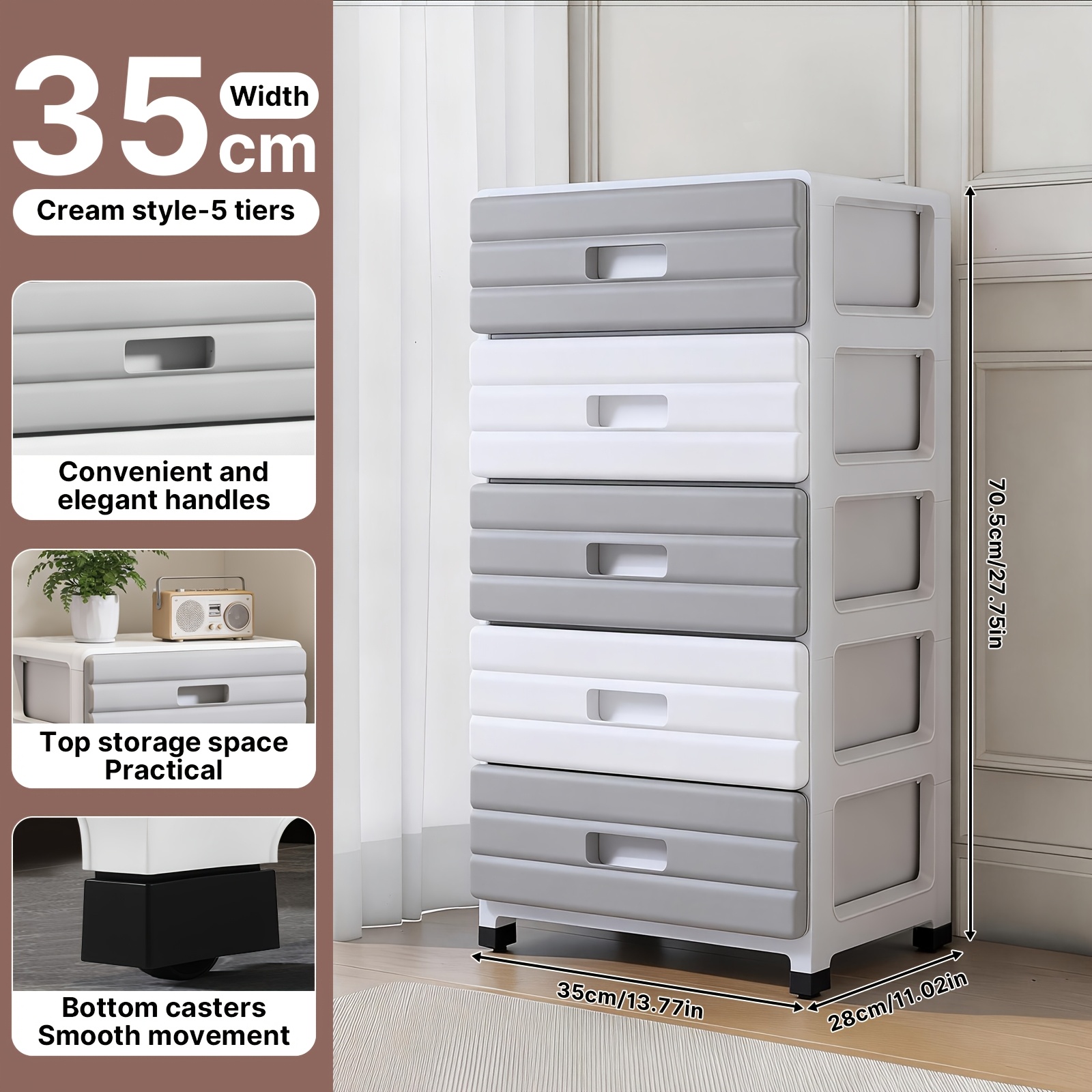 Stackable Multi-Drawer Organizer, 4/5/6-Tier Rolling Storage Cart