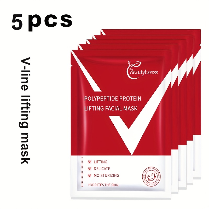 5-pack, Peptide Protein Lifting Face Mask - Lifting Mask, Hides Double Chin, With Vitamin C, Peptides, Hyaluronic…: retailer-supplied image