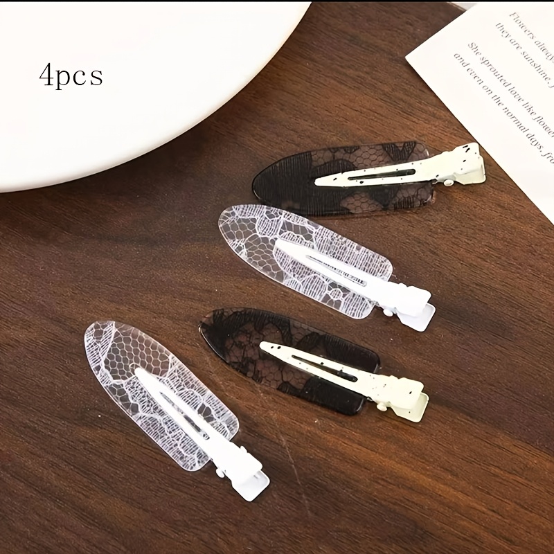 TEMU 4pcs Assorted And White Lace Seamless Hair Duckbill Clips