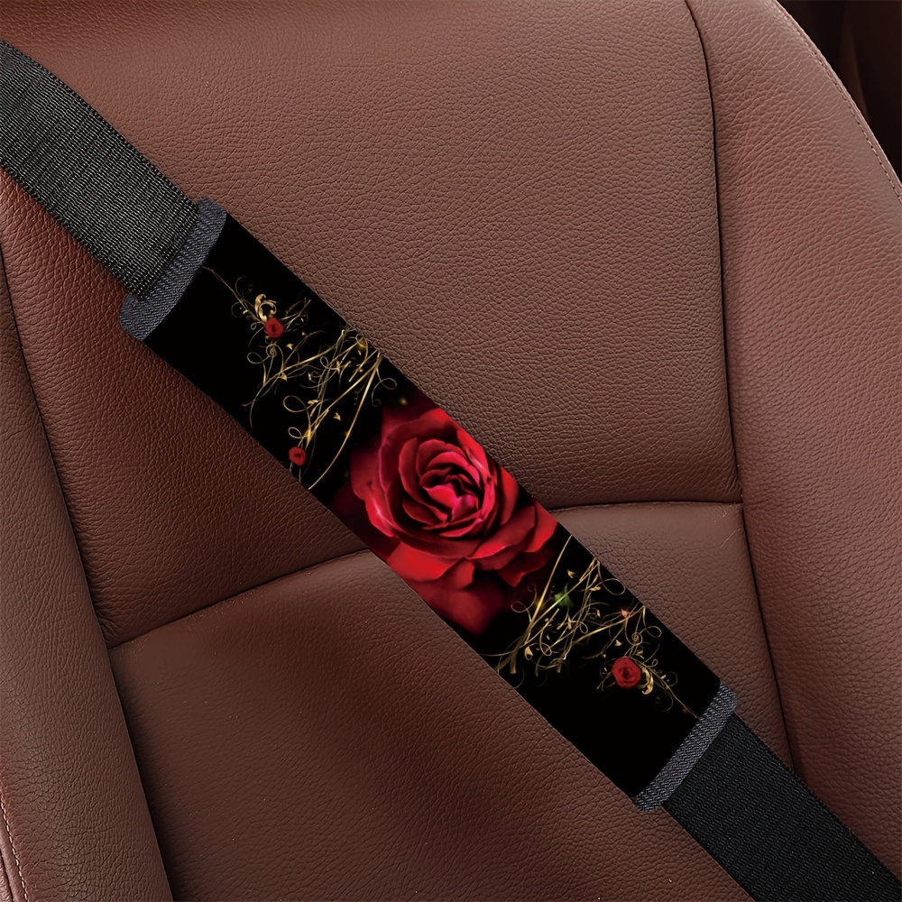 

1 pièce Housse de Coussin d'Épaule pour Ceinture de Sécurité de Voiture à Imprimé Rose Rouge