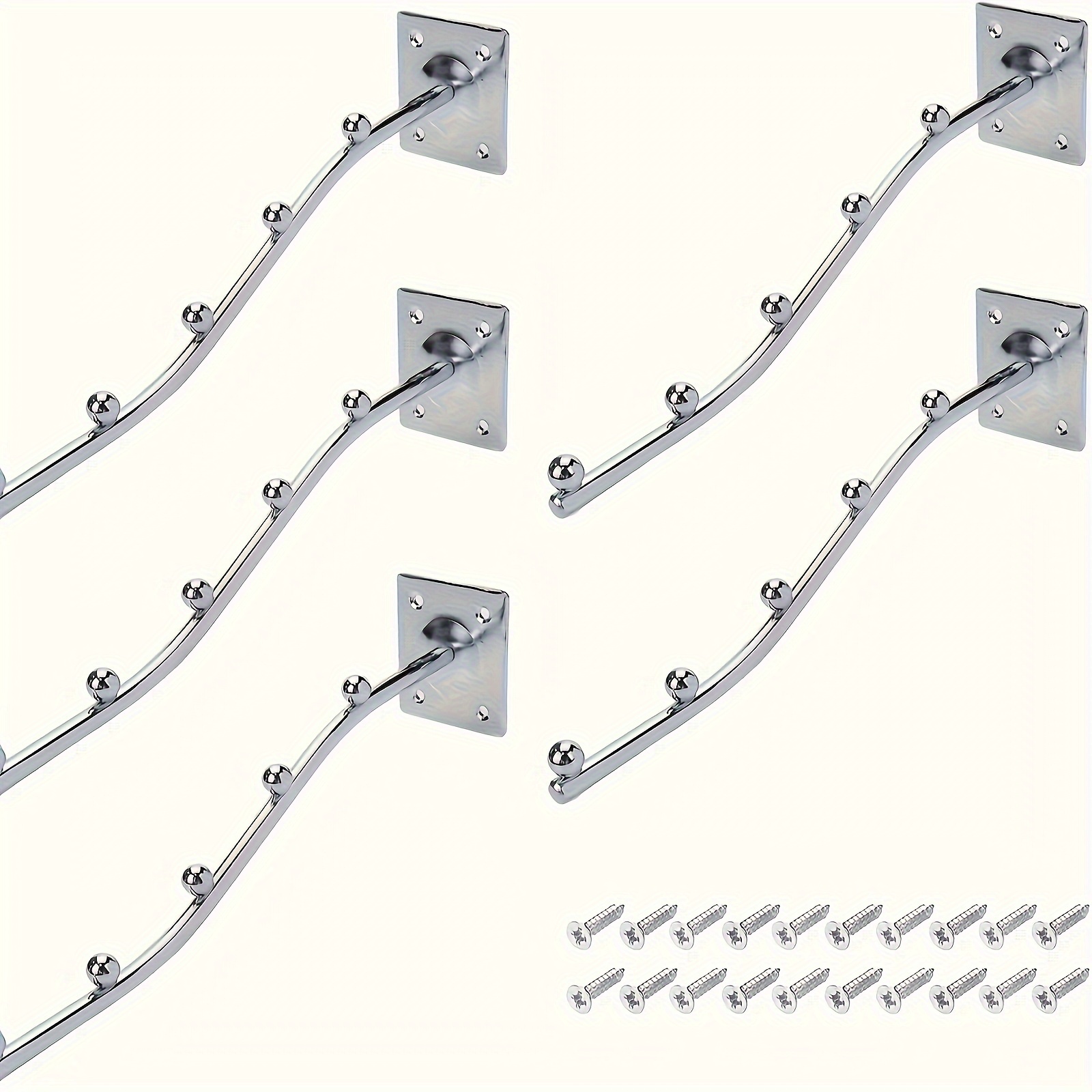 

5pcs Contemporary Metal Wall-mounted Waterfall Hanger Racks With 5 Beads - Garment Display Hooks Including Screws