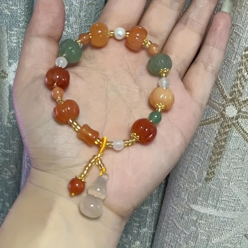 

Elegant Pumpkin Bead Bracelet - Handcrafted, Vintage-inspired Glass Charm For Casual Attire