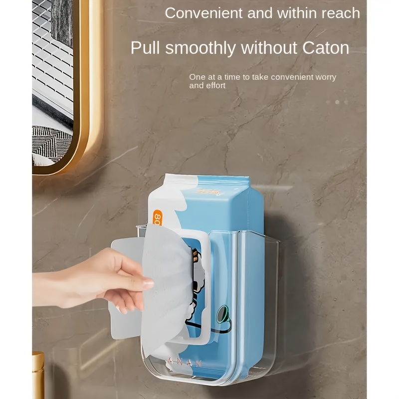   no drill self   luxury square plastic tissue holder strong load bearing clear modern wall mounted bathroom storage box with large opening for face towels wet wipes home commercial use towel holder for bathroom     mount minimalist style durable construction office bathrooms Product details 1