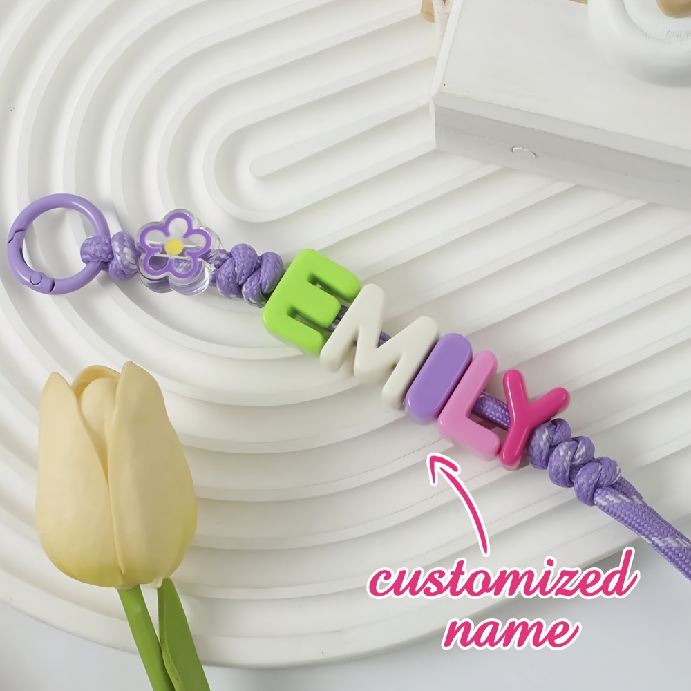 TEMU Personalized Name Keychain | Colorful Acrylic Bead Letter Braided Charm, Anti-lost Key Chain For Bag Decoration, Custom Gift For , Bff, Teachers