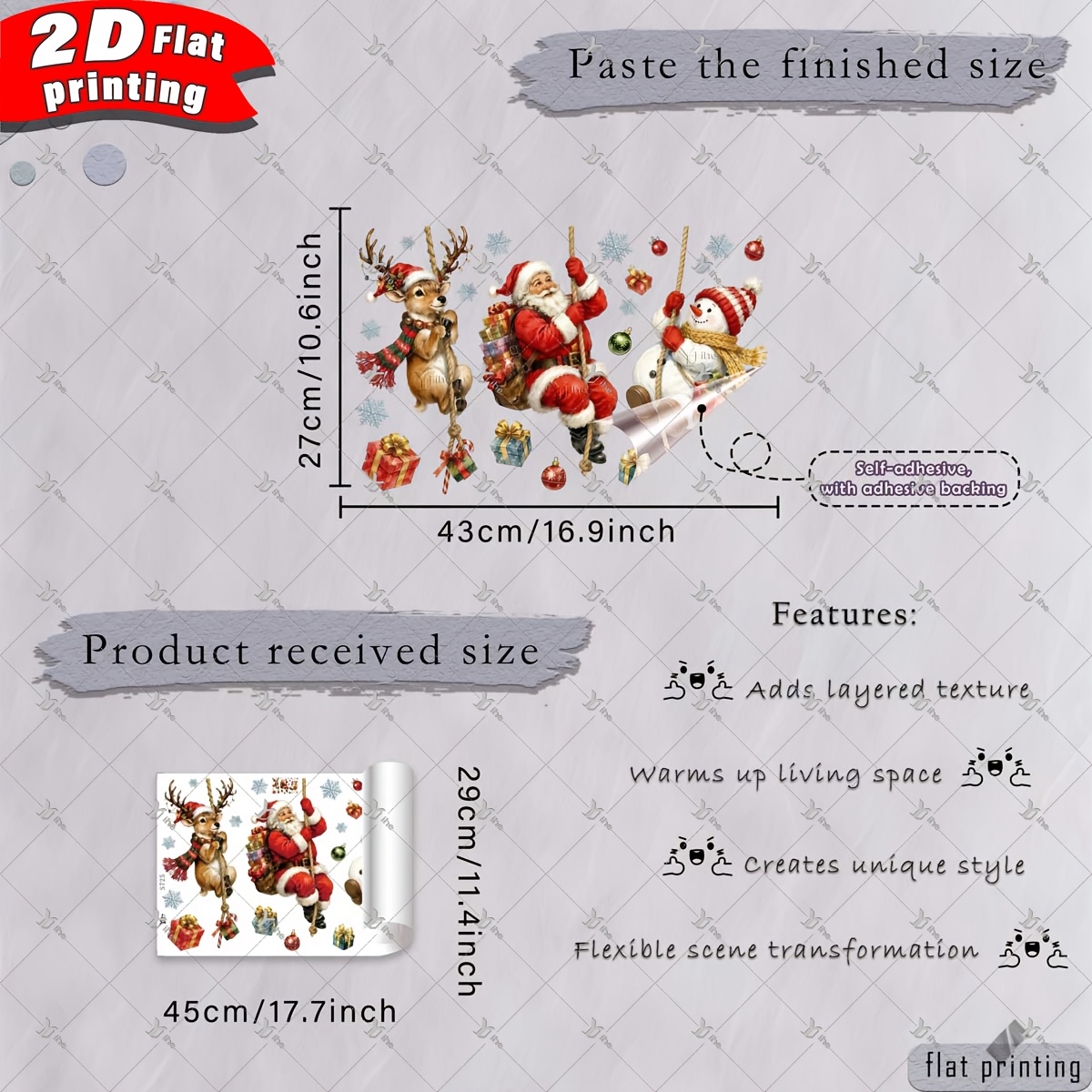 TEMU 2d Flat, 1pc 2d Flat Printed Christmas Snowman Swinging Gift Christmas Bauble Snowflake 30*45cm Window Clings, Diy Self-adhesive Removable